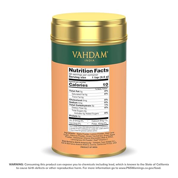 HIBISCUS APPLE ICED TEA INSTANT PREMIX (60 SERVINGS/12 QUARTS) LIGHTLY SWEETENED ICED TEA | TARTY HIBISCUS & SWEET APPLE | BEST FOR MOCKTAILS & COCKTAILS | PACKED IN TIN CADDY, 150G/5.29OZ | VAHDAM