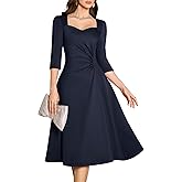 Dressystar Women's Ruched Waist A Line Wedding Guest Dress Spring Wrap Midi Elegant Flowy Formal Cocktail Party Dresses