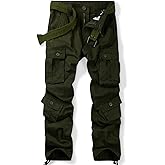 OCHENTA Men's Cotton Casual Cargo Work Pants Baggy Camo Tactical Combat Trousers with 8 Pockets (No Belt)
