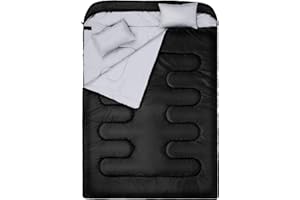Sportneer 2 in 1 Double Sleeping Bag - Queen Size Sleeping Bag for Adults with 2 Pillows in Warm Cold Weather, Portable Waterproof Sleeping Bag for Outdoor Adventures, Backpacking, Hiking, Camping