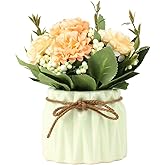 SUPNIU Artificial Hydrangea Bouquet with Small Ceramic Vase Fake Silk Variety Flower Balls Flowers Decoration for Table Home Party Office Wedding (Green)
