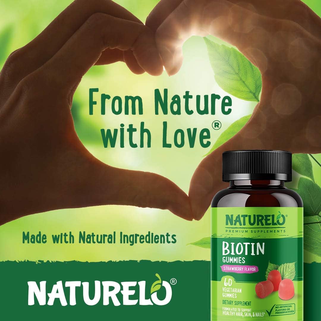 NATURELO Biotin Gummies - Supports Healthy Hair, Skin & Nails - High Potency 2500 mcg - Non GMO, Gluten Free - 60 Gummies: Health & Personal Care