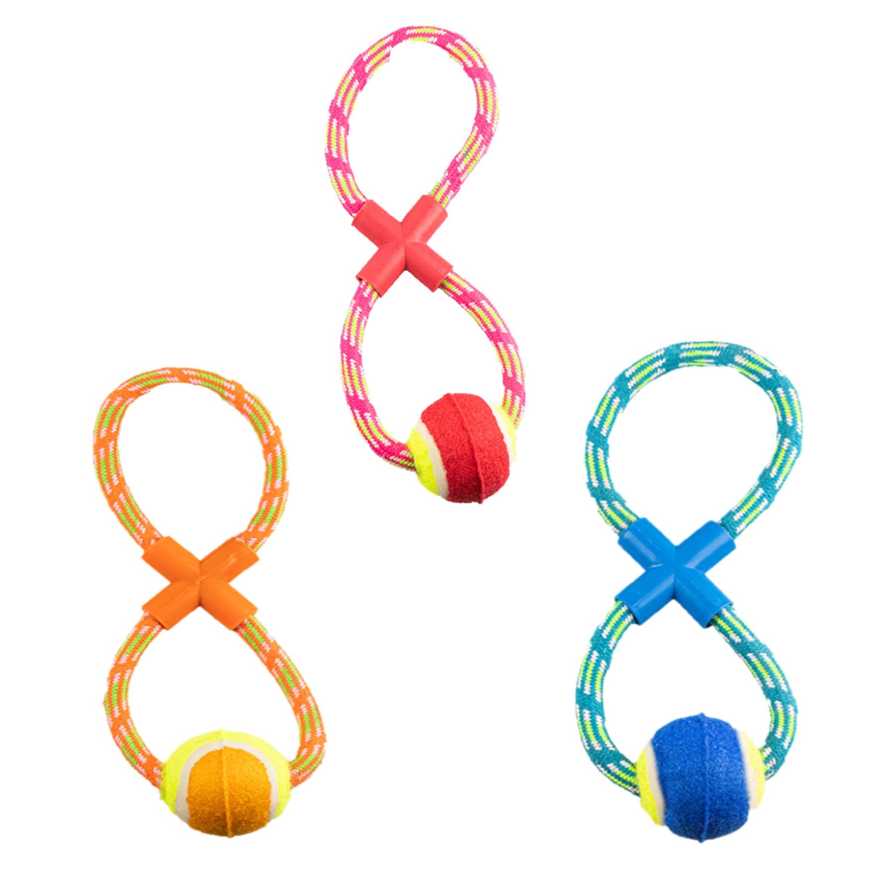 Widdle Gifts Pet Rope Tugger Toy with Tennis Ball Pull & Tug Game 0139 Random Colour Sent