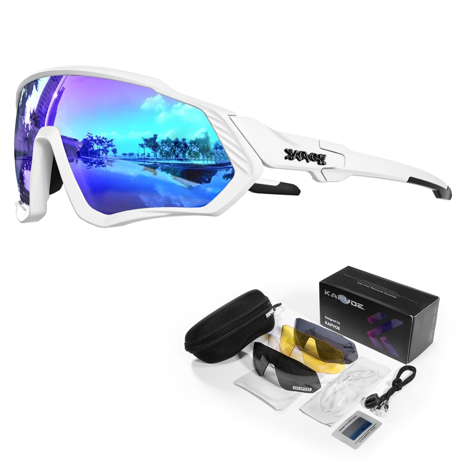 KAPVOE Polarized Cycling Sunglasses 5-Pack with Interchangeable Lenses for Men and Women. Sports Eyewear for Road Cycling, Mountain Biking, Running, Fishing, Rowing, and Golf 07