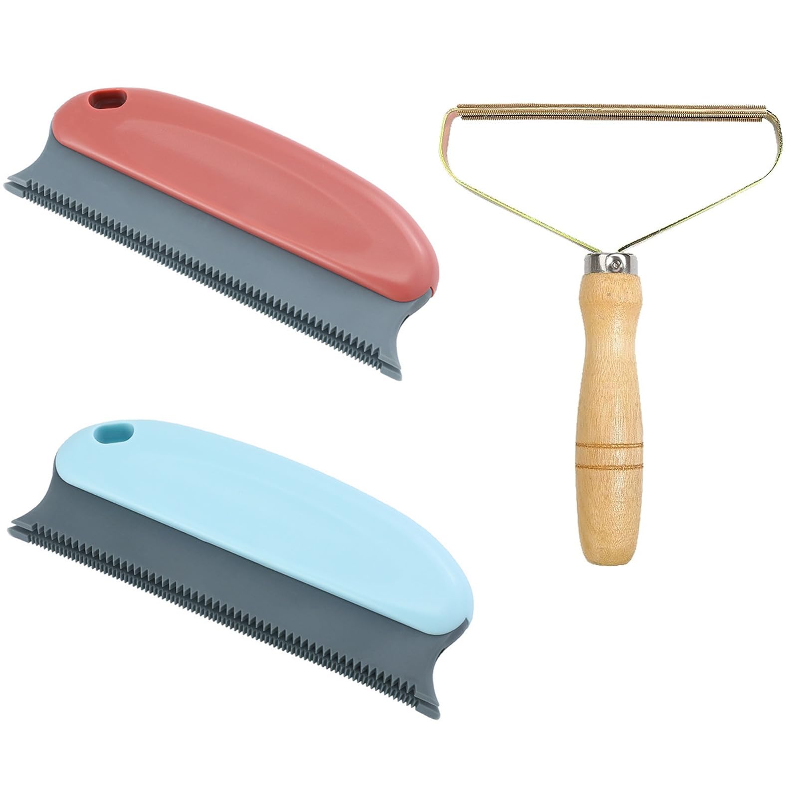 Eowppue 3-Piece Set Portable Lint Remover & Pet Hair Cleaner - Manual Double Copper Blade Scraper with Ergonomic Handle - Perfect for Clothing, Indoor Carpets, Car Seats, Dog & Cat Grooming
