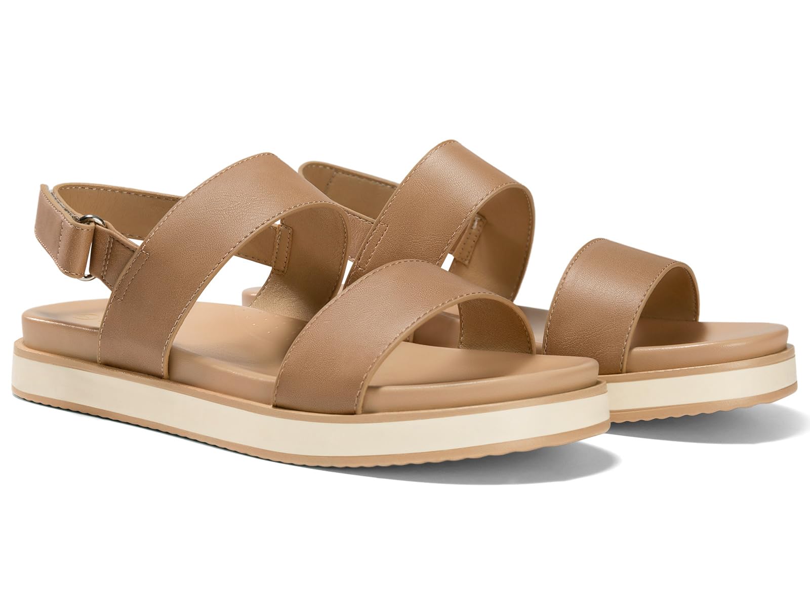 Photo 1 of Coutgo Womens Flat Sandals Comfortable Arch Support Adjustable Double Strap Lightweight Summer Platform Sandals, Almond, Size 9