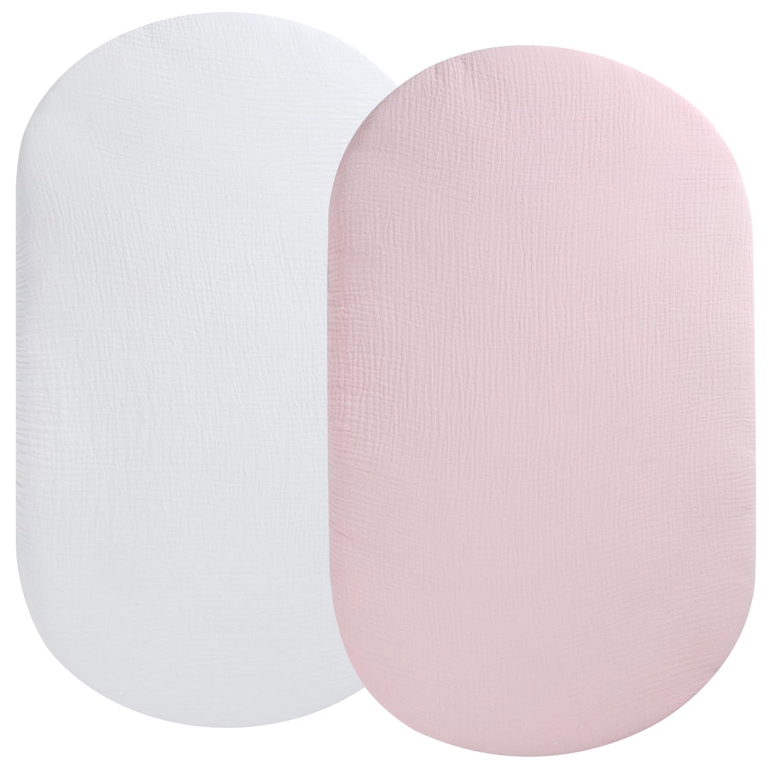 Photo 1 of Muslin Bassinet Sheet Compatible with UPPAbaby Bassinet, 2 Pack Cotton Stylish Boho Fitted Bassinet Sheets Super Soft for Baby White & Pink