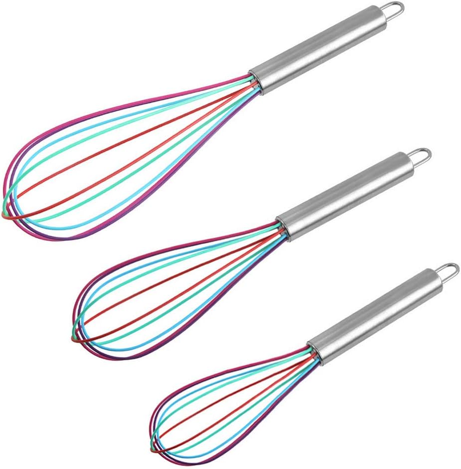 kuou Stainless Steel Whisk，8/10/12 Inch Colourful Whisk for