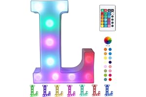 Pooqla Colorful Marquee Letters LED Light Up Letters with Remote, Party Birthday Letter with Lights Decorations for Classroom Room Dorm Home - Multicolor Letter L