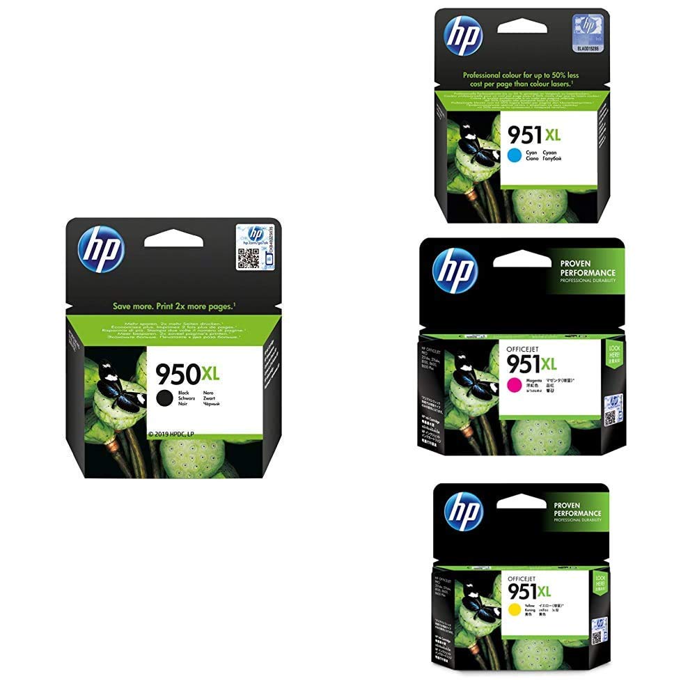 HP CN045AE, CN046AE, CN047AE, CN048AE 950XL/951XL Original Ink Cartridges, Black/Cyan/Magenta/Yellow, Bundle, Pack of 4