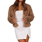 Fisoew Womens Faux Fur Coat Long Sleeve Cropped Fleece Open Front Short Jacket Outerwear