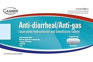 CAMBER PHARMACEUTICALS, INC Camber Loperamide and Simethicone Multi-Symptom Tablets, Anti-Diarrheal and Anti-Gas, 24 Count