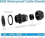 AVARTEK M20 20mm IP68 Waterproof Cable Glands 15 Pack 6-12mm Black view 2