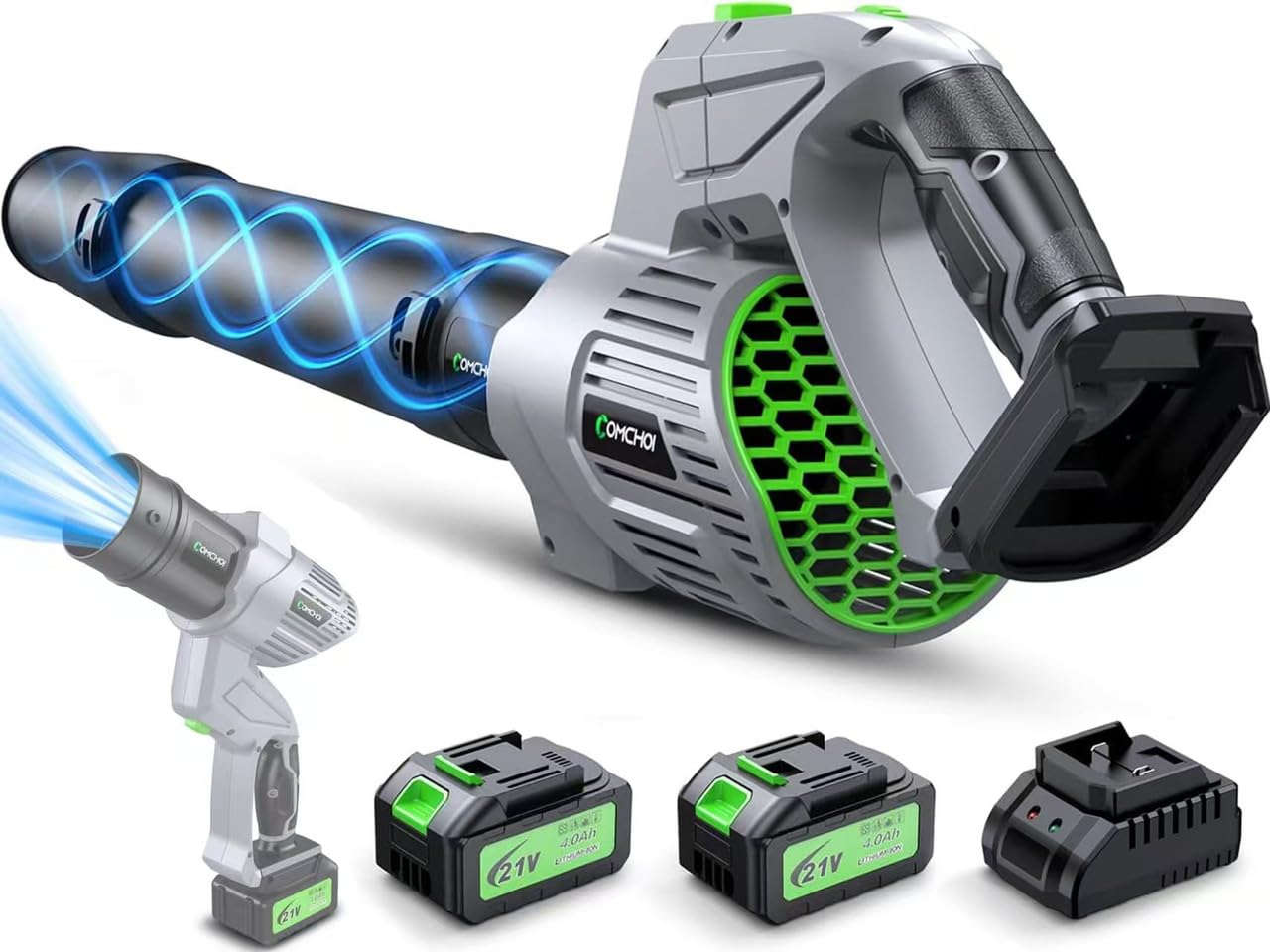 Electric Leaf Blower Cordless, 900,000 RPM, 2 x 4.0Ah Batteries & Charger, Handheld Leaf Blowers for Lawn Care, 5 Speed Mode, Portable Lightweight Grass Blower for Yard, Patio & Outdoor Use Image