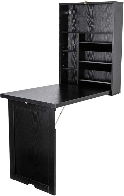 Amazon Com Fold Out Convertible Floating Desk Space Saver Writing Table Wall Mounted Black Kitchen Dining
