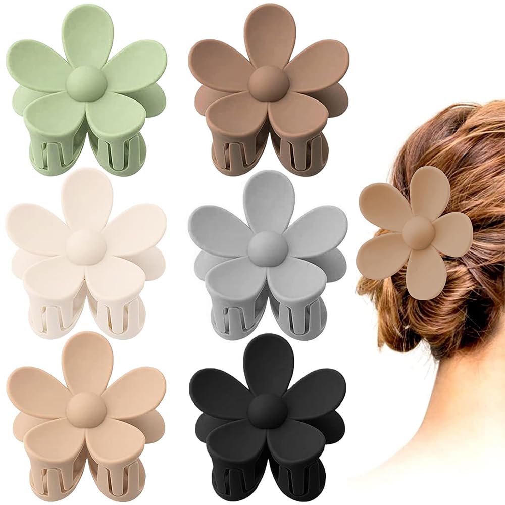 ZSPERKLA 6 Pcs Flower Hair Clips, Non-Slip Matte Flower Claw Clips Large Acrylic Clips Hair Styling Accessories for Women and Girls (Matte Flowers)