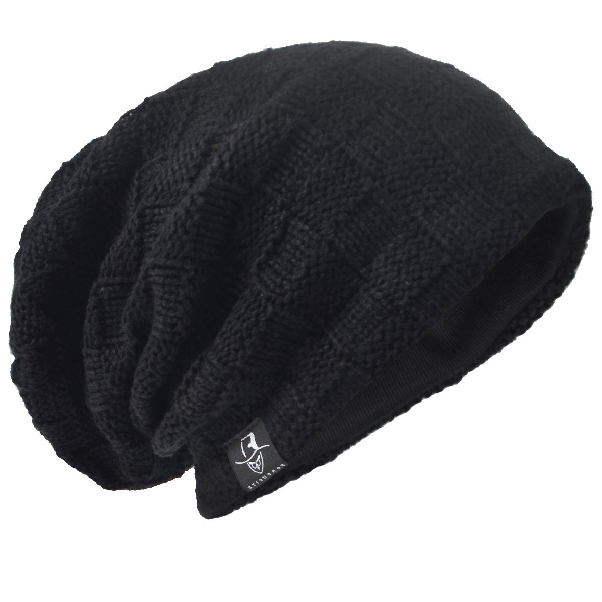 Men Oversize Beanie Slouch Skull Knit Large Baggy Cap Ski Hat B08 (Cecked-Black)