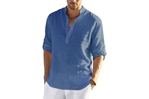 COOFANDY Men's Casual Long Sleeve Henley Shirts Cotton Linen Premium Beach T-Shirt