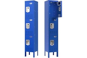 SAPITAL Metal Locker, Lockers for Employees, 66" Storage Locker with Mirror & Hooks, Storage Cabinet with Doors and Shelves for Gym, Office, School, Home (3 Doors, Blue)