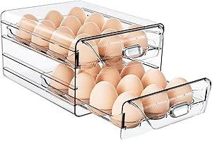 HIYOHIYO Clear 24 Egg Holder for Fridge, Large Egg Organizer for Refrigerator, Stackable Egg Storage Trays for Countertop, Eg