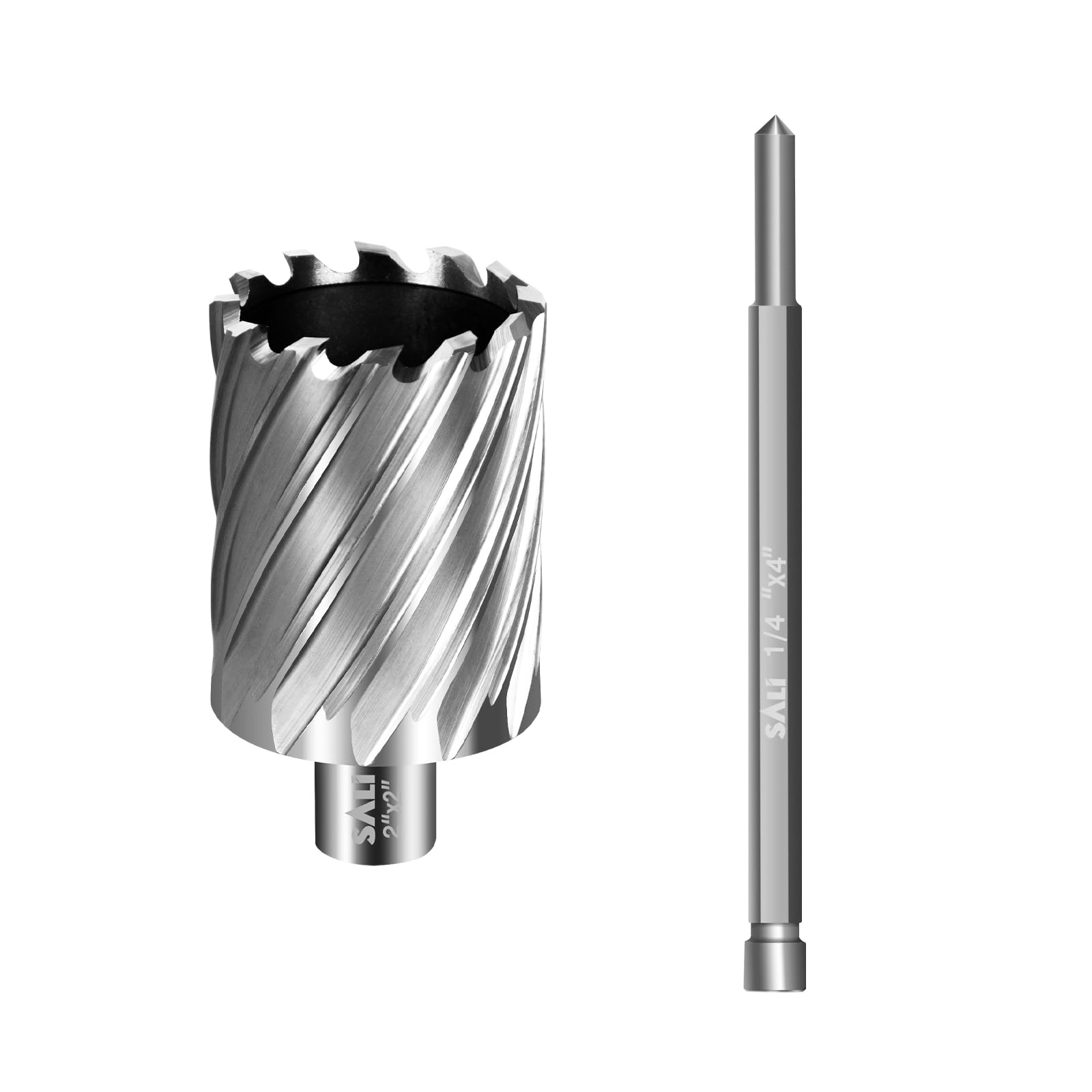 Photo 1 of SALI Annular Cutter Diameter 2 Inch with Weldon Shank 3/4" (with 2 Flats) Cutting Depth 2" Mag Drill Bit for Magnetic Drill Press HSS Fully Ground Drill with One 1/4"*4" Pilot Pin