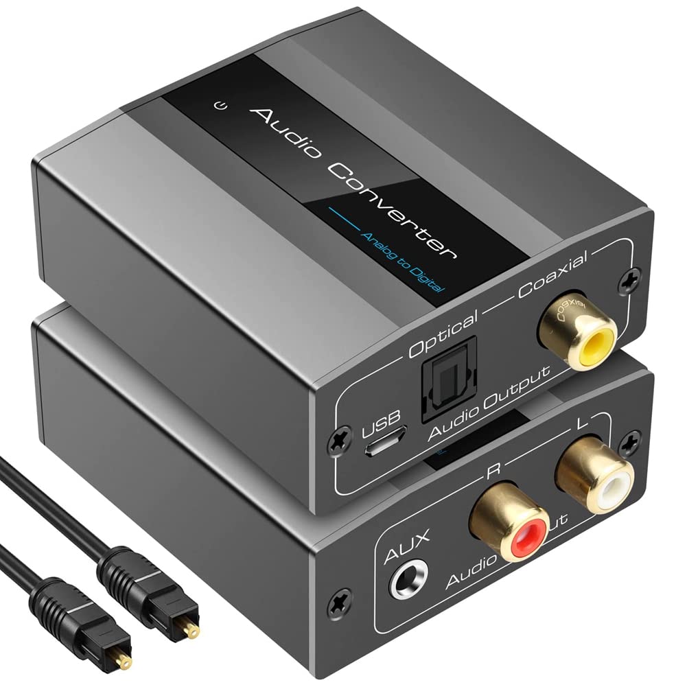 KJKVIVH Analog to Digital Audio Converter with Optical and Coaxial Outputs, 2-Channel, Black Grey Metal, Part Number 500299341