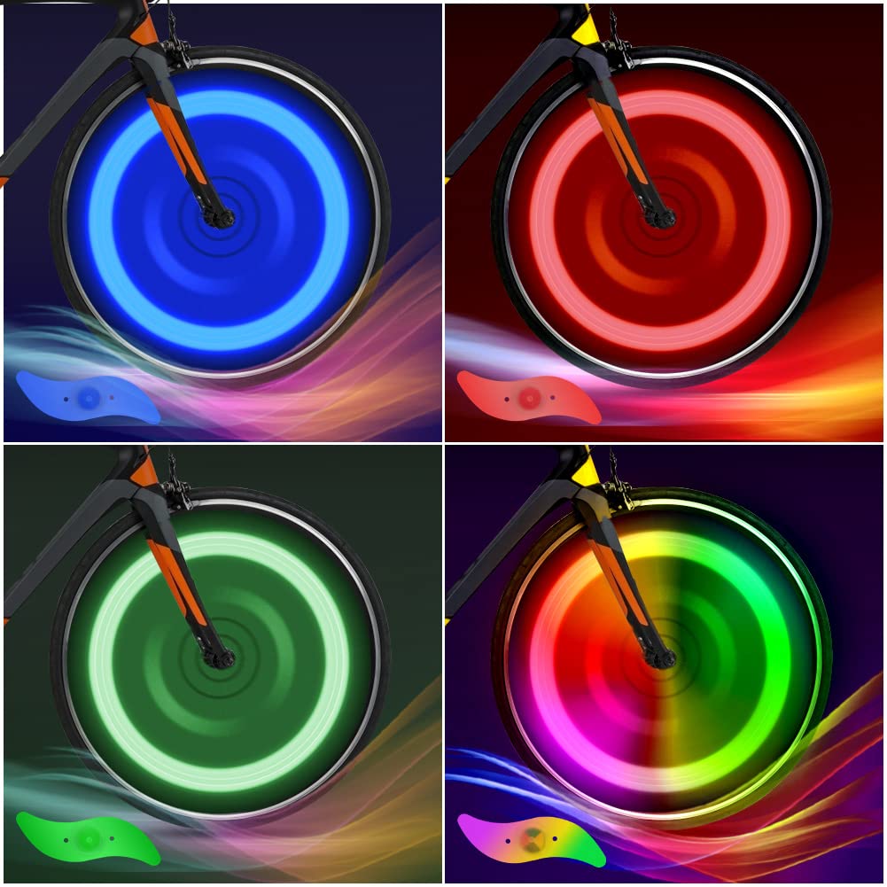 Flintronic Bike Spoke Lights, 4Packs Tire Flash Lamp LED Neon Wheel Flashing Lights Cycle Lights, Waterproof 3 Blinking Modes, Bike Accessories for Adults and Kids (Colorful+Blue+Green+Red)