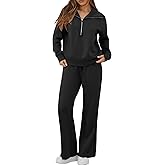 GRECERELLE Lounge Sets For Women 2026 Casual Lapel Half Zip Sweatshirt And Wide Leg Sweatpant 2 Piece Outfits Tracksuit Sets