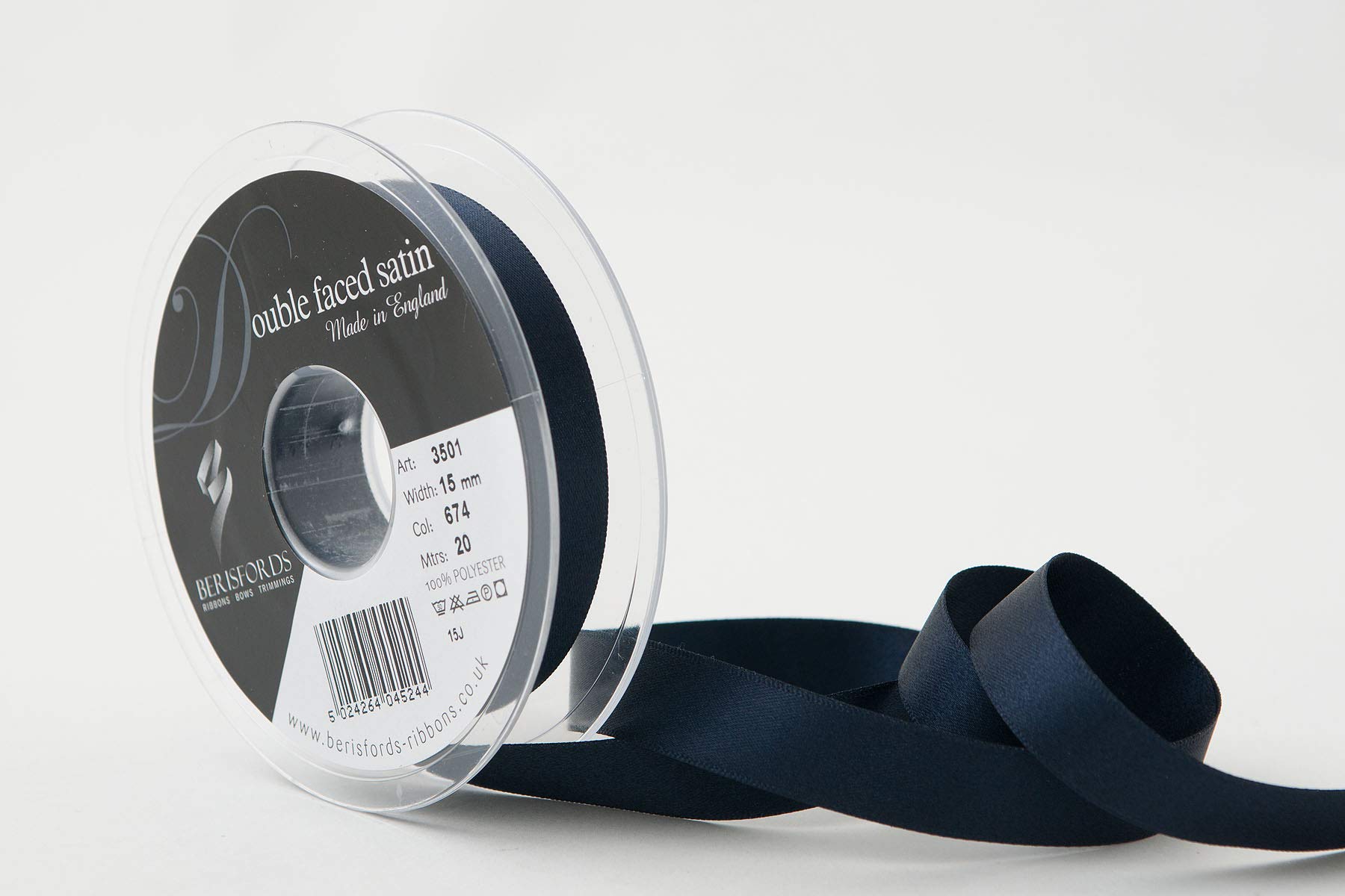 Berisfords Double FACE Poly Satin Ribbon, Midnight, 15 mm