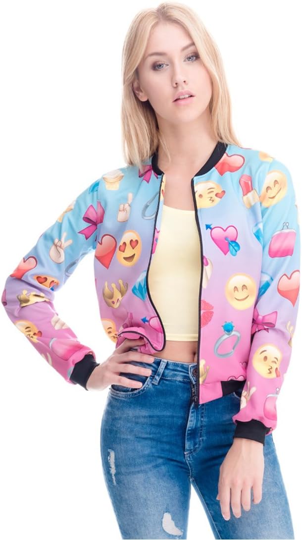 Bomber Jacket 3D Printed Pink Emoji Girl Sport Jacket for Women