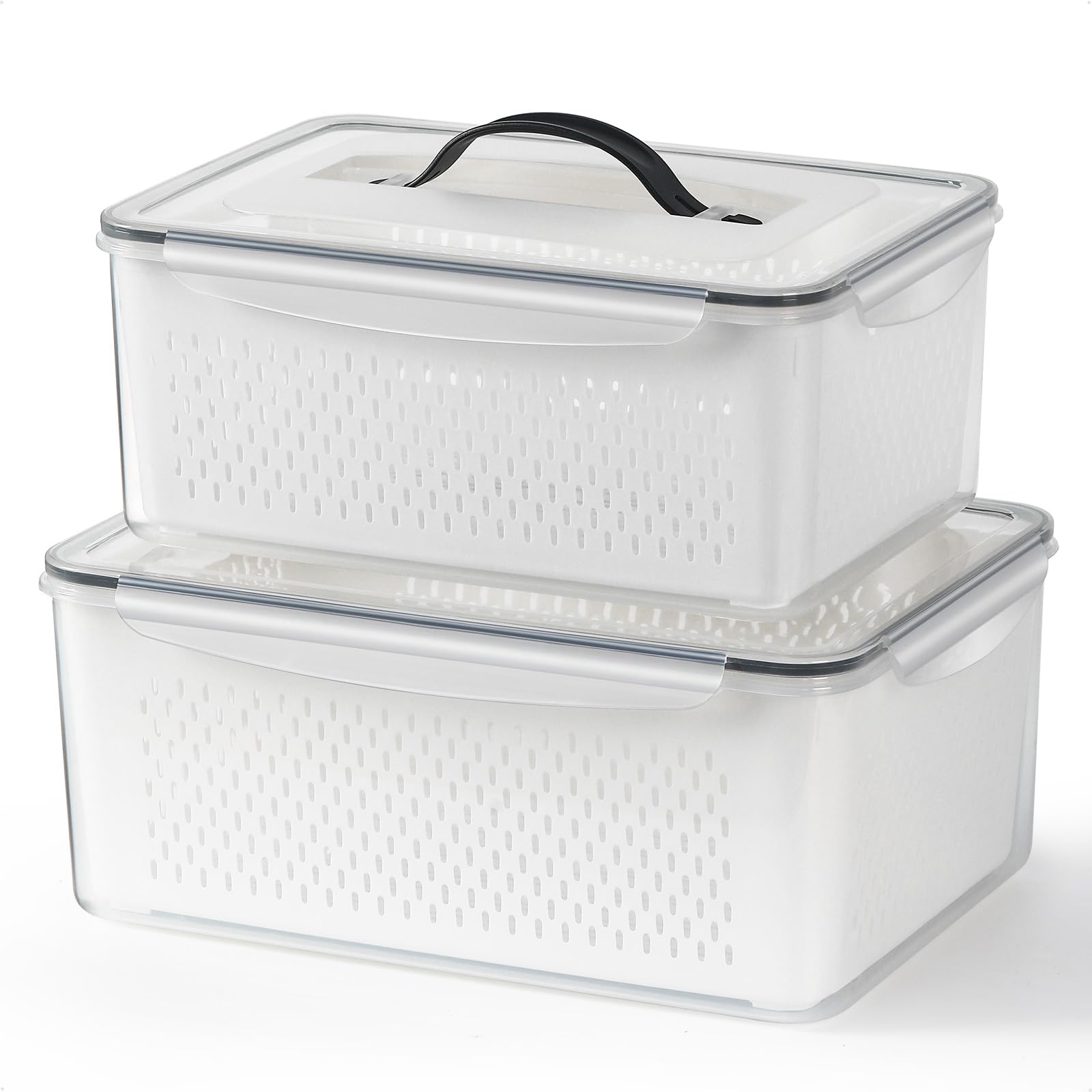 Photo 1 of Large Produce Saver with Colander and Handle, 2PACK Vegetable Storage Keeper Airtight Leakproof Keep Fresh Longer Lettuce Containers BPA-FREE Big Size Veggies Banana Fruit Preserver Box Bin Strainer