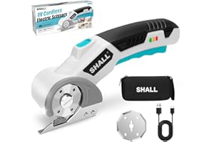 SHALL 4V Cordless Electric Scissors, Rechargeable Cardboard Cutter Rotary Electric Box Cutter w/Safety Lock, LED Light & Repl