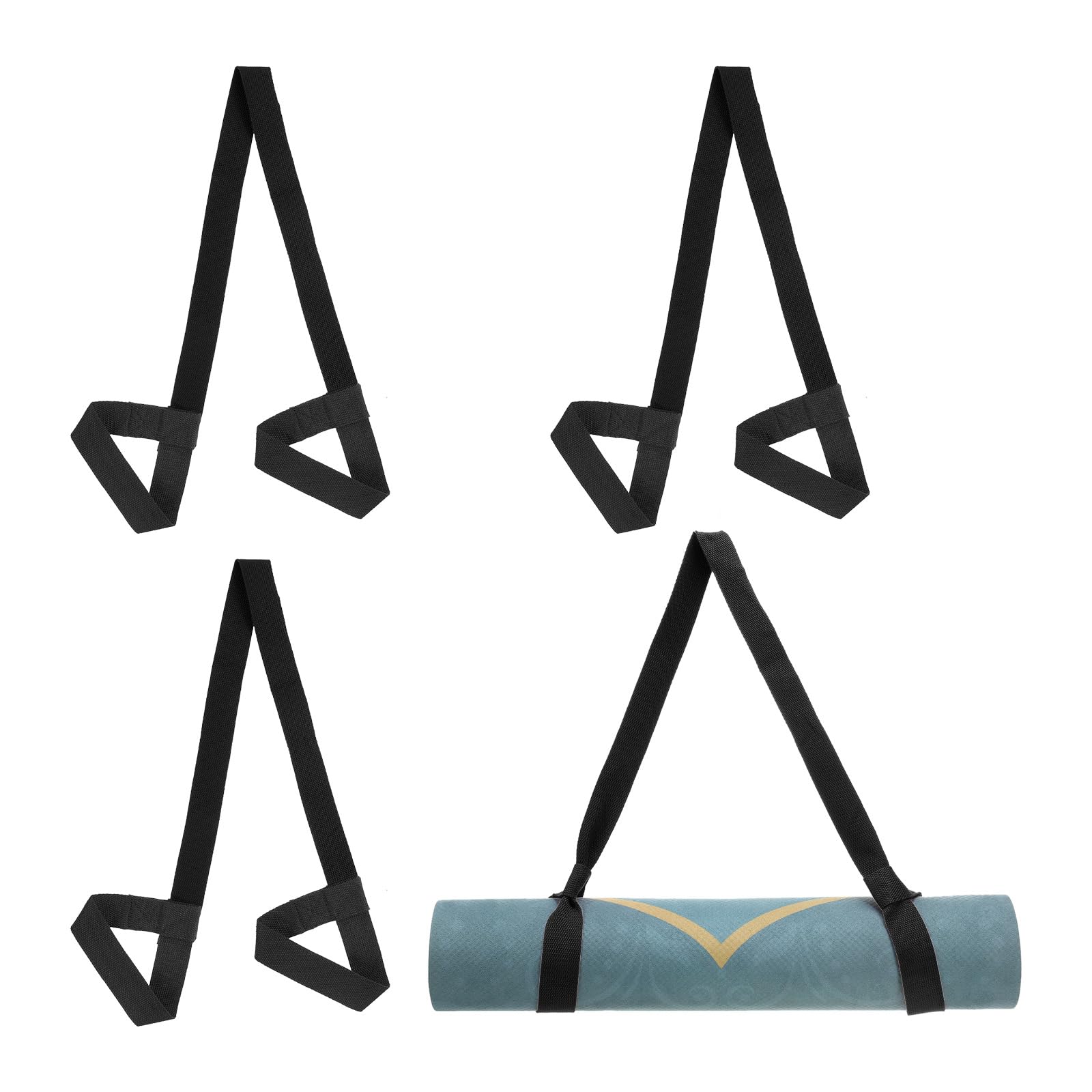 PATIKIL Yoga Mat Strap, 4 Pack Adjustable Yoga Mat Carrier Straps Sling Cotton Anti Slip Mat Holder Stretching Band for Exercise, Black