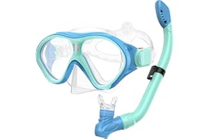 Gintenco Snorkeling Gear for Kids, Dry Top Kids Snorkel Set for Age 6-14, Anti-Fog Tempered Glass Swimming Goggles Anti Leak 