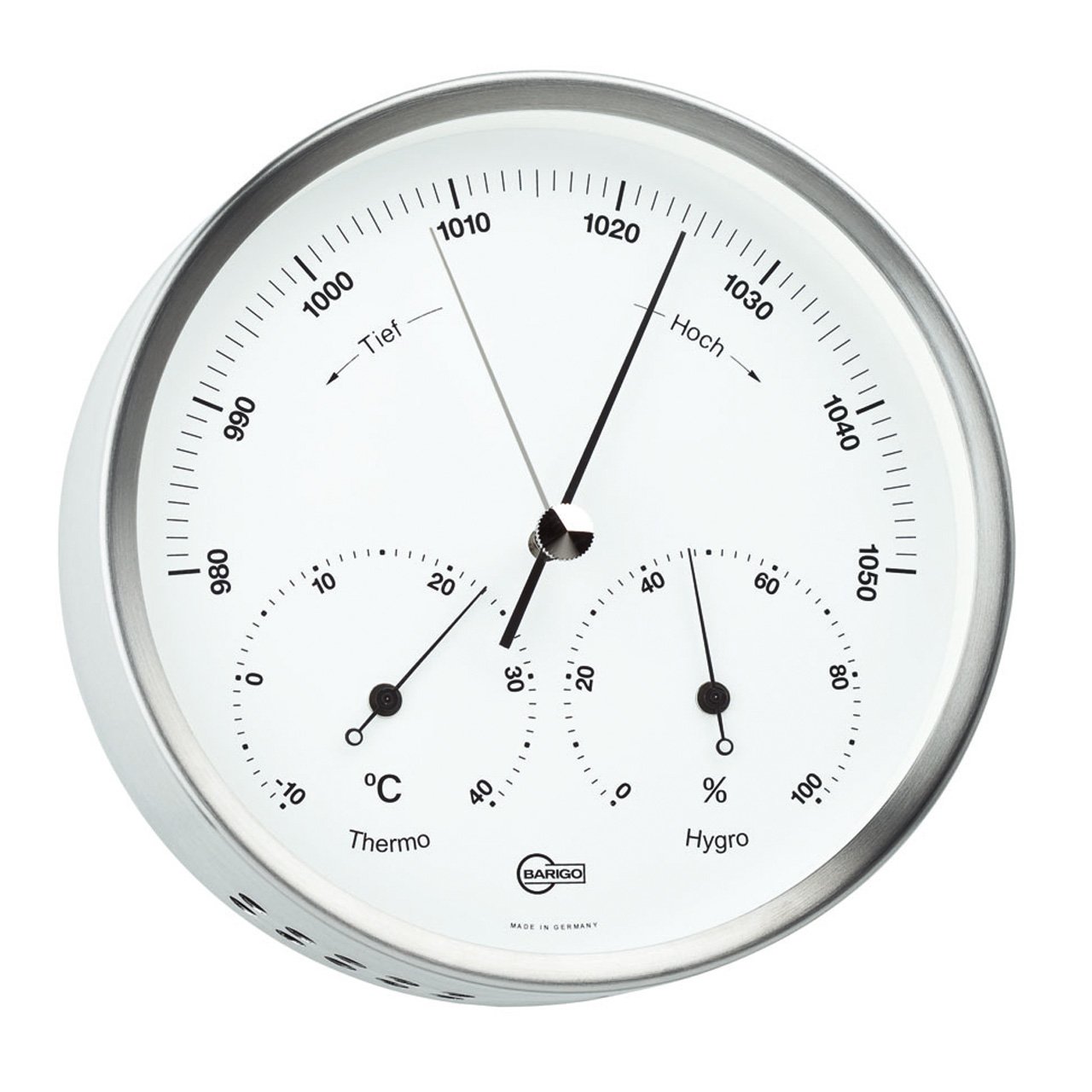 Barigo Wetterstation Baro/Thermo/Hygrometer Ø 132mm, Edelstahl, weiß
