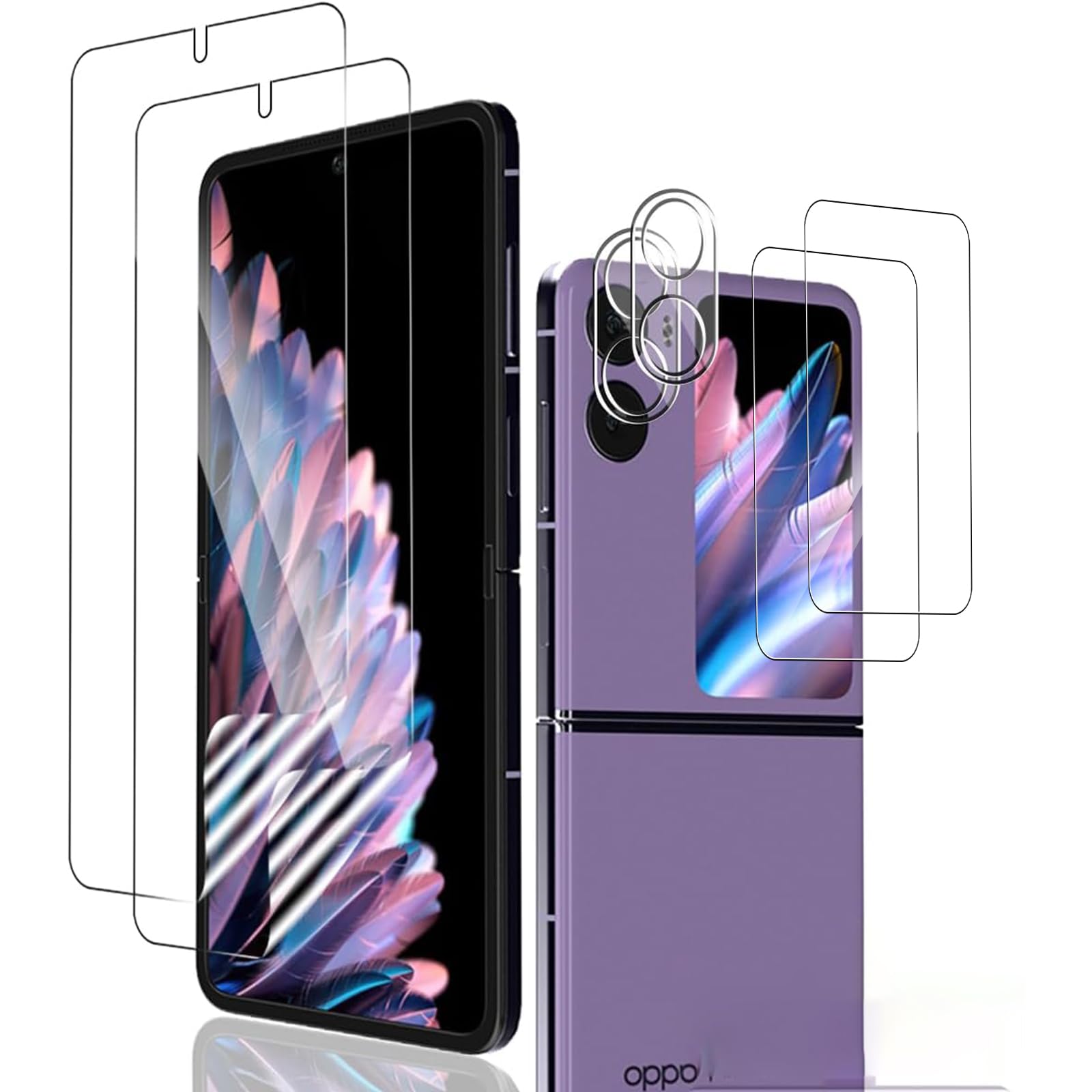 [2+2pack] Screen Protector for OPPO Find N2 Flip + 2 Pack Camera Lens Protector,Scratchproof,Bubble Free,Easy Installation,HD Fingerprint Unlock Full Coverage Flexible TPU Screen Protector Film