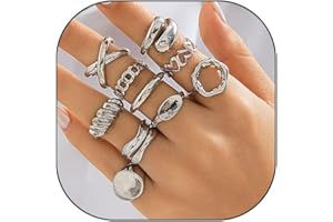 FUTIMELY 14K Gold Stackable Knuckle Rings Set for Women Teen Girls,Aesthetic Silver 10Pcs Trendy Dainty Open Midi Rings Set,Midi Finger Rings Pack Jewelry Gifts