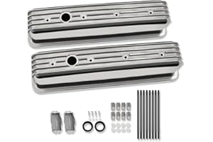 IMOOA Tall Finned Center Bolt Valve Covers for Chevy SBC 283 305 327 350 400 5.0L & 5.7L 1987-1997 Polished Aluminum