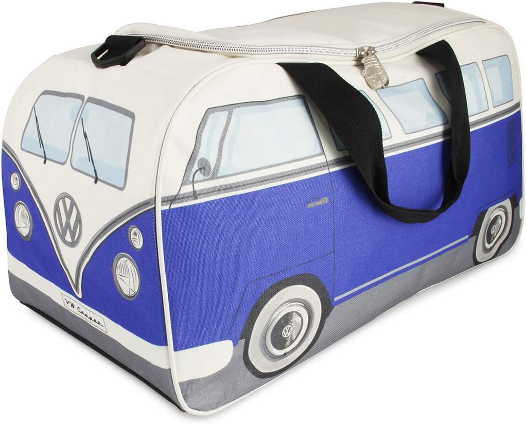 BRISA VW Collection - Volkswagen Retro Sport Shoulder Fitness Bag Duffel in T1 Bus Campervan Shape (Small/Classic Bus/Blue & Beige)