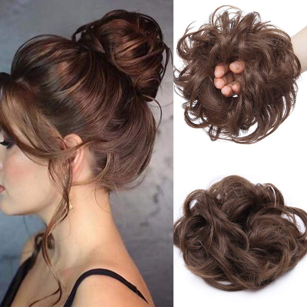 Silk-co Synthetic Hair Bun Extensions Messy Curly Hair Scrunchies Hairpieces Updo Donut Hairpieces for Women -Brown