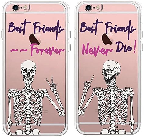 TRFAEE Creative Best Friends Forever Couples Matching Skulls Skeletons Partners Clear Soft TPU Rubber Anti Scratch Shock Absorption Protective Cases Covers