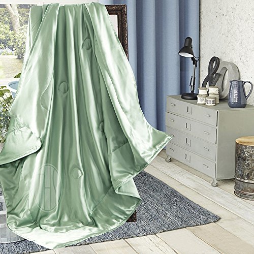 THXSILK 100% Mulberry Silk Inside and Out Luxury Throw Blanket for Sofa Office Travel Children (53x70 inch, Artichoke Green)