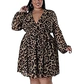 Sunlips Women's Sexy Plus Size Lapel Shirt Puff Long Sleeve Flowy Swing Dress Wedding Guest Cocktail Dresses