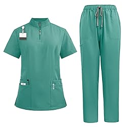 Women Scrubs Set V-Neck Stretch Tops with Pockets
