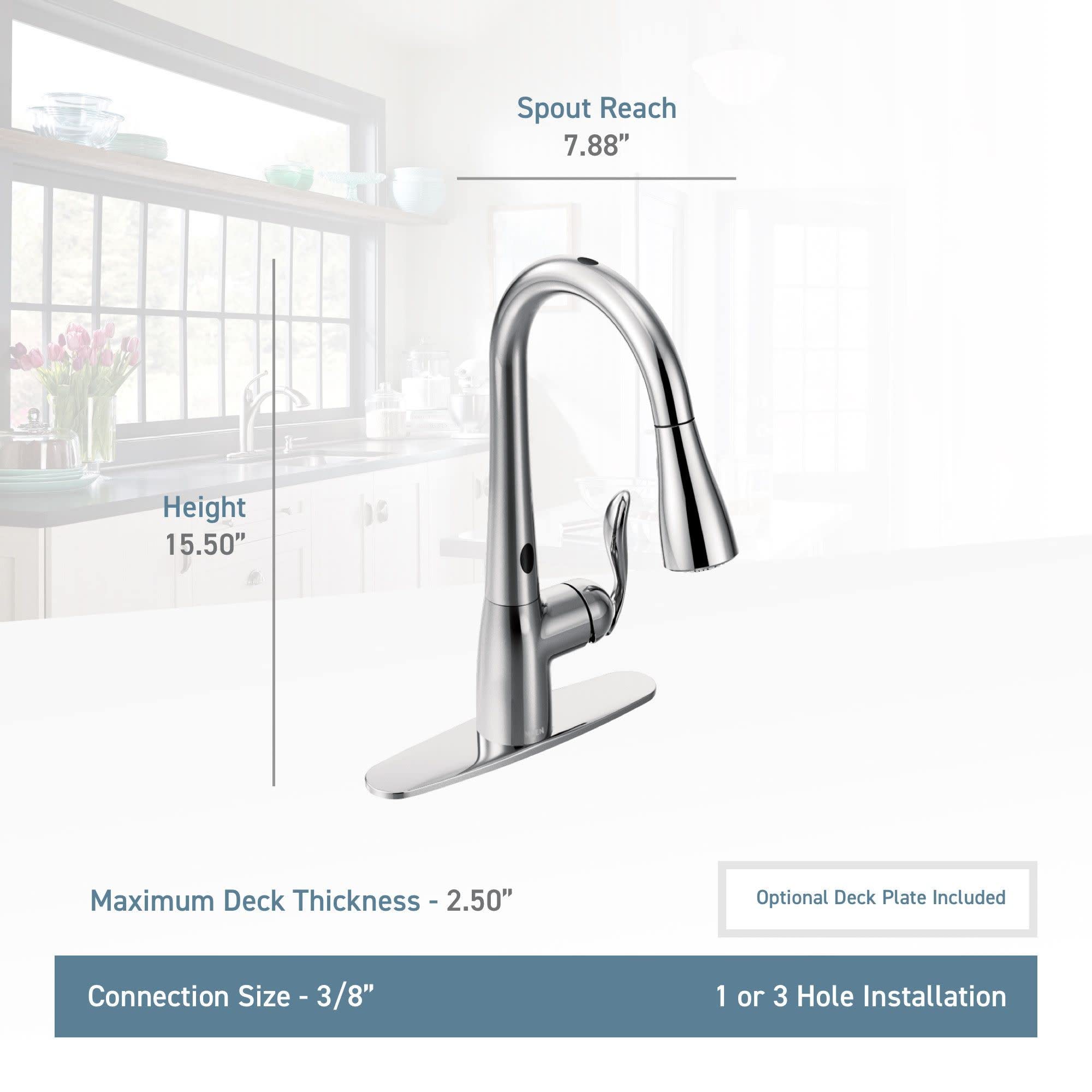 Moen Arbor Spot Resist Stainless Motionsense Two-Sensor Touchless Kitchen Faucet Featuring Power Clean, One-Handle Kitchen Sink Faucets with Pull Down Spray Head, 7594ESRS