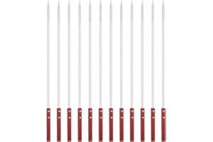 HARFINGTON 12pcs Metal Kebob Skewers 60cmx10mmx2mm Stainless Steel Flat Sticks with Wood Grip Handle Reusable BBQ Barbecue Sk