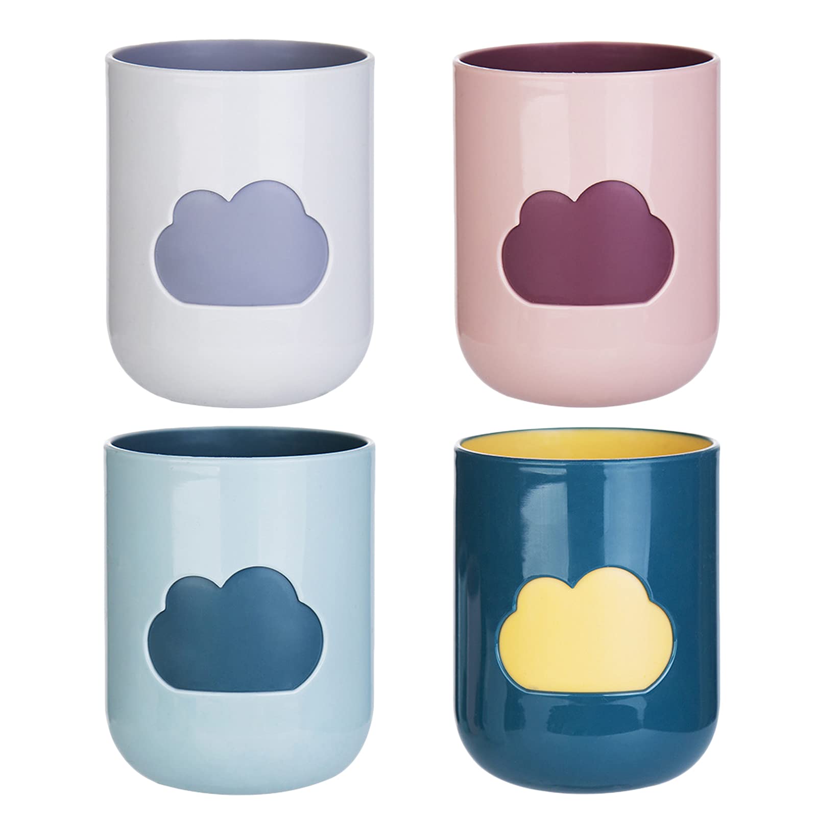 Mlysnd Toothbrush Cup, 4 Pieces Mouthwash Cups Reusable Plastic Tumblers Cloud Pattern Design for Bathroom Kitchen (4 Colors)
