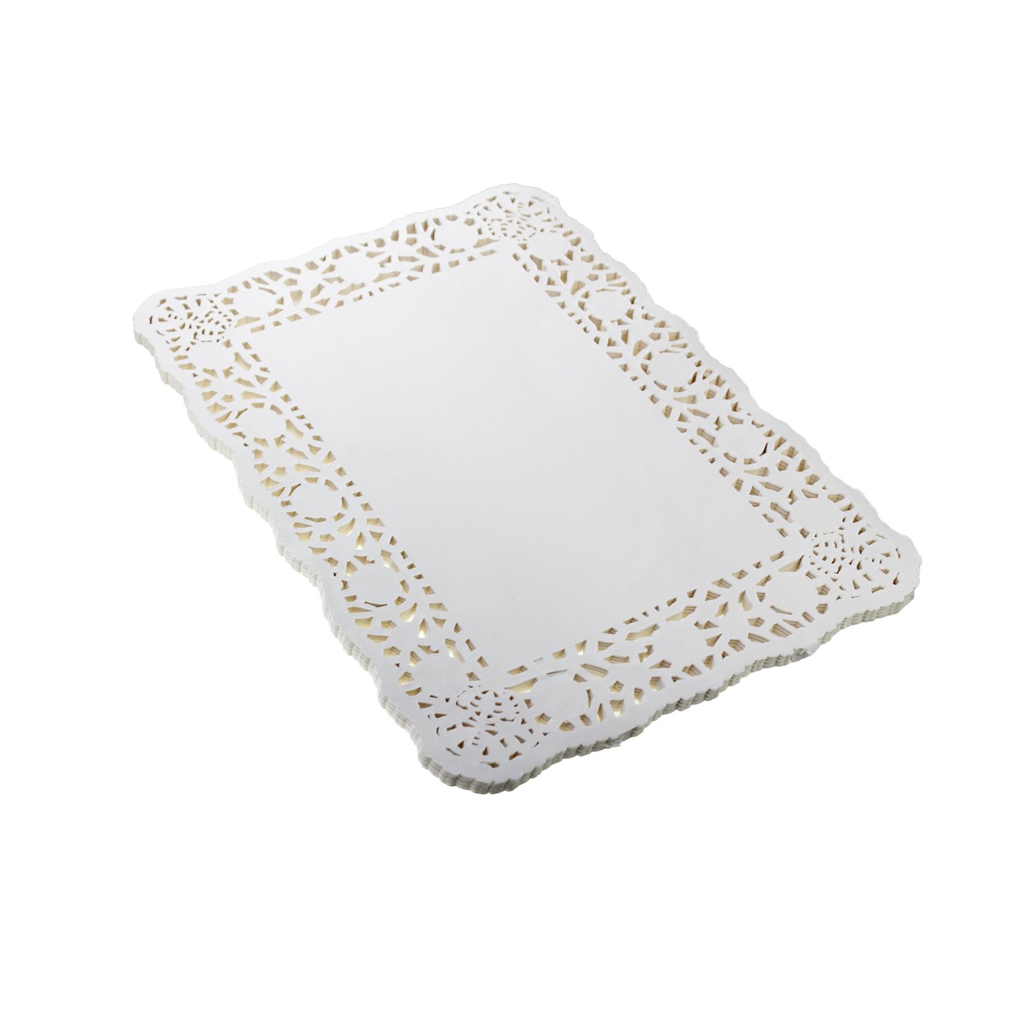 LJY 100 Pcs Square Paper Doilies White (10.5×14.5 in) - Lace Doyleys for Arts and Crafts, DIY Wedding Decor, Scrapbooking, Table Settings and Party Placemats