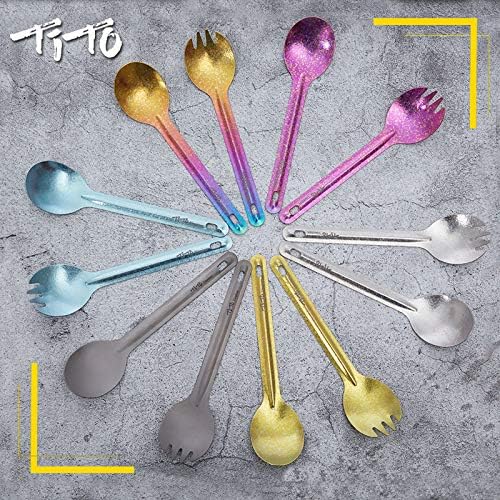 TiTo Bright Colorful Titanium Spork for Outdoor Camping Light Weight Titanium Spoon for Travel Home with Cloth Bag (Green Spork) - Image 4