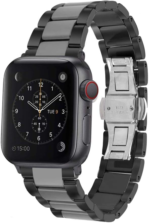 Aottom Compatible for Apple Watch Strap 44mm 42mm Ceramic iWatch Series 6/5/4/SE Strap for Women Men Stainless Steel Butterfly Buckle Bracelet Wristband for 42mm 44mm Apple Watch SE Series 6/5/4/3/2/1